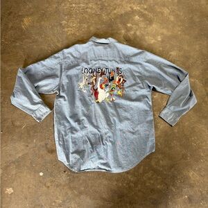 Vintage Warner Bros Studio Store Looney Tunes  Embroidered Button Up Long Sleeve